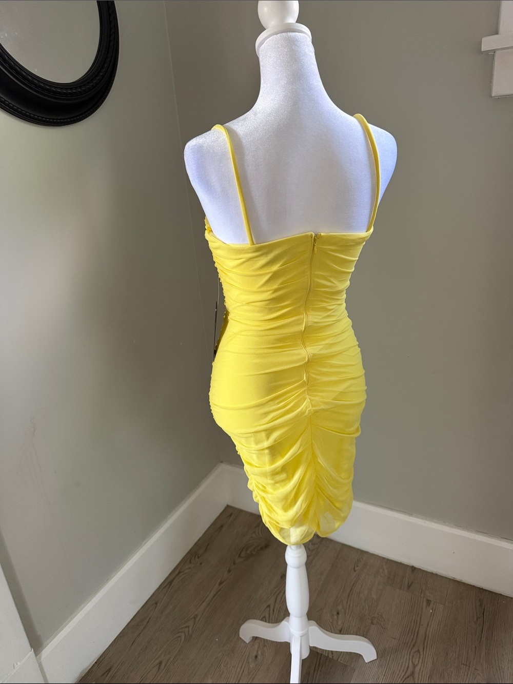 Yellow Ruched Cocktail Mini Dress - Picture 2 of 3